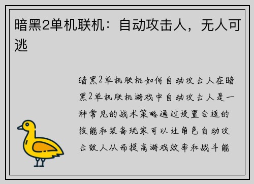 暗黑2单机联机：自动攻击人，无人可逃